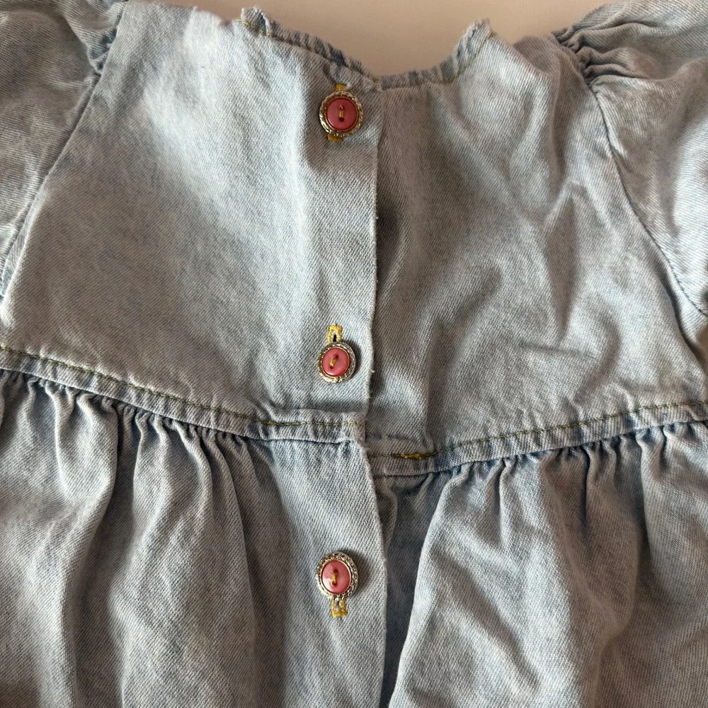 Vintage 90s Wee Boxers Baby Girl Denim Romper Size 12 Months Roses Lace Feminine